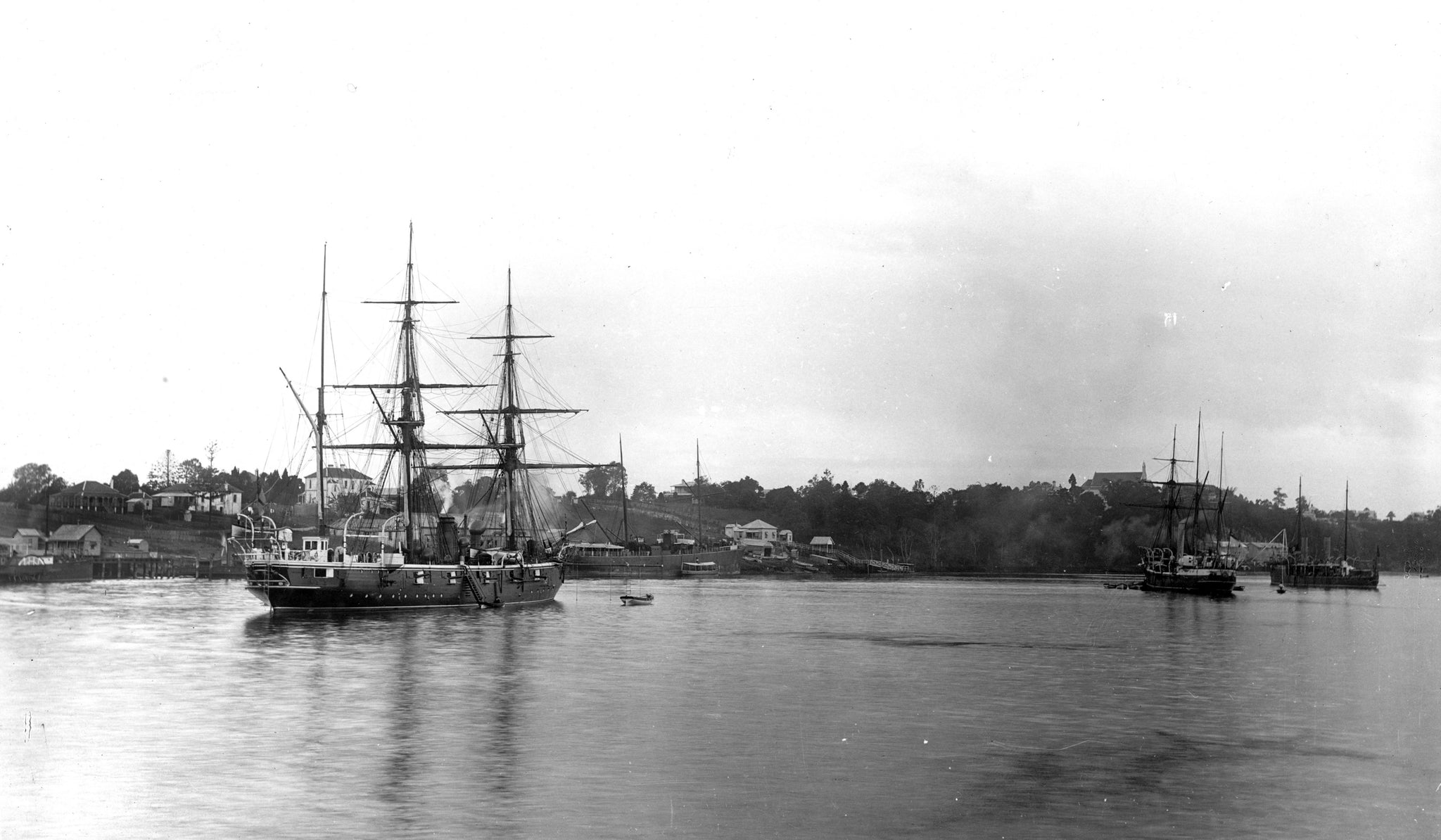 Ships on the Brisbane River near the Thornton Street Ferry, Brisbane, 1895