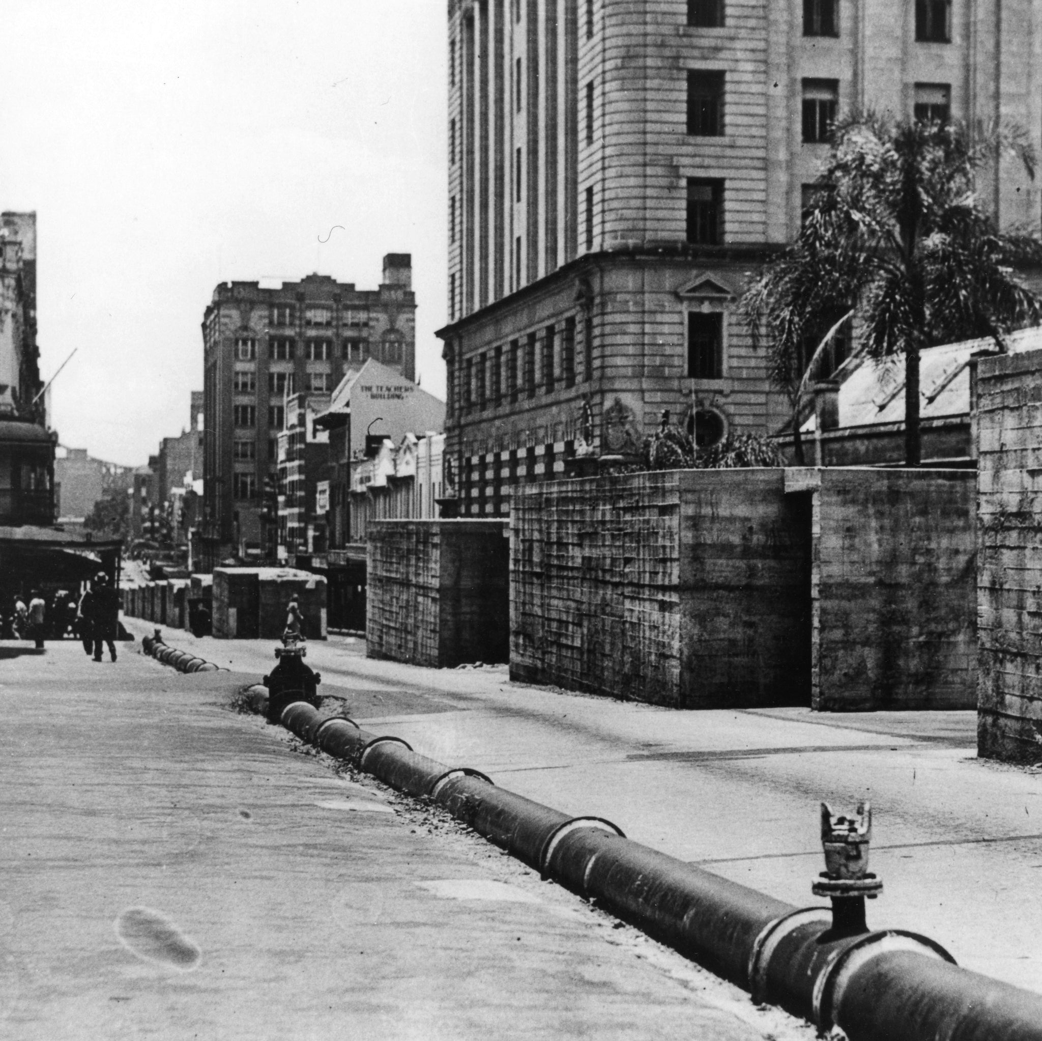 Air Raid Shelters down Elizabeth Street, Brisbane, 1942