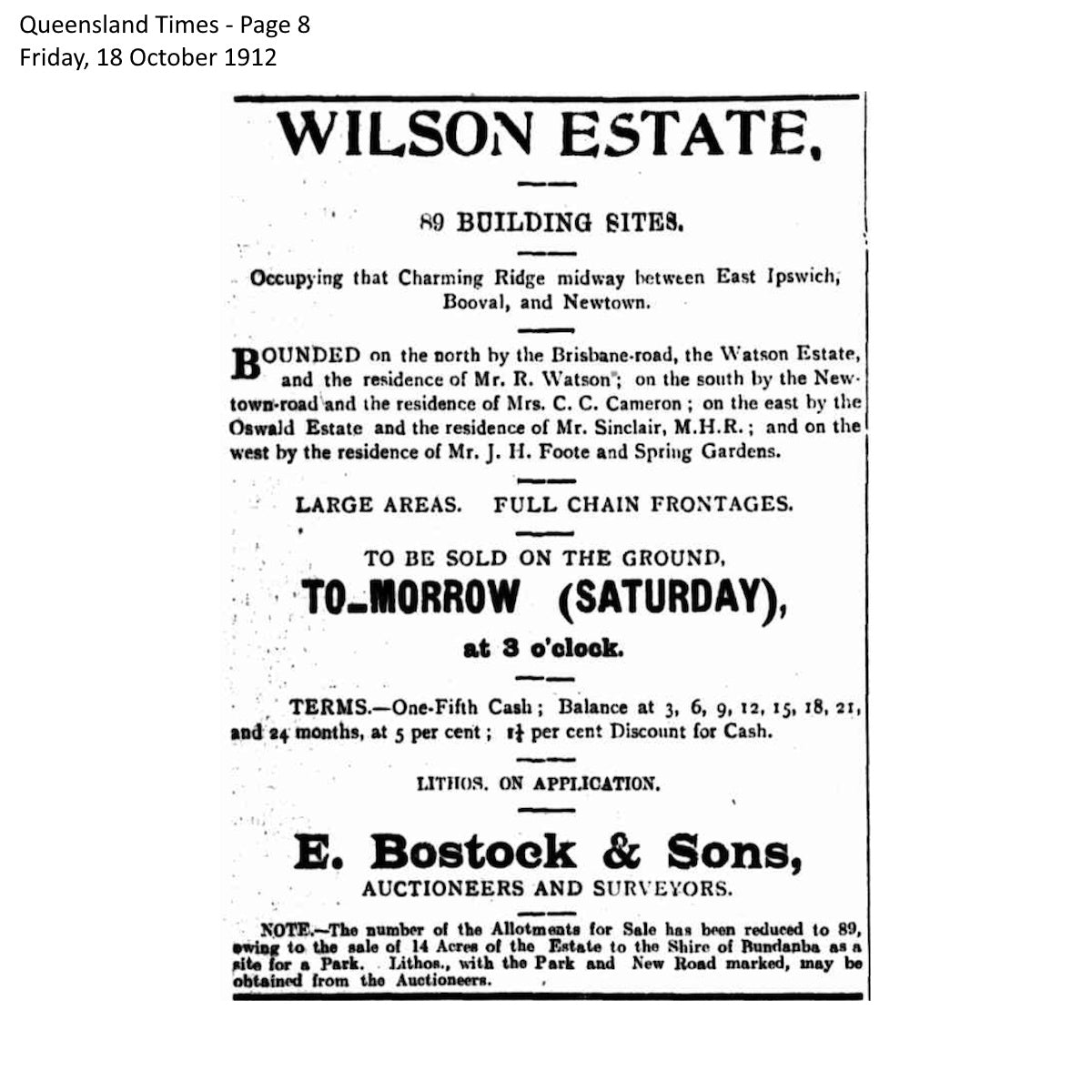 1912 Newtown - Wilson Estate