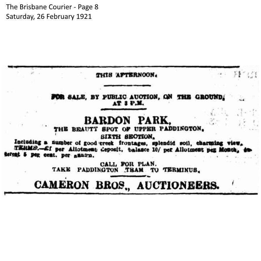 1921 Bardon - Bardon Park Estate - 6th Section