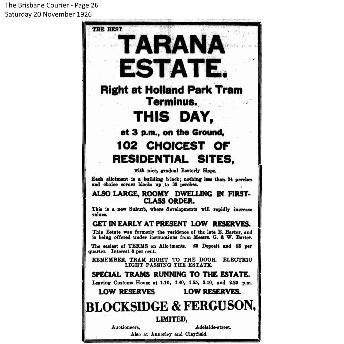 1926 Holland Park - Tarana Estate
