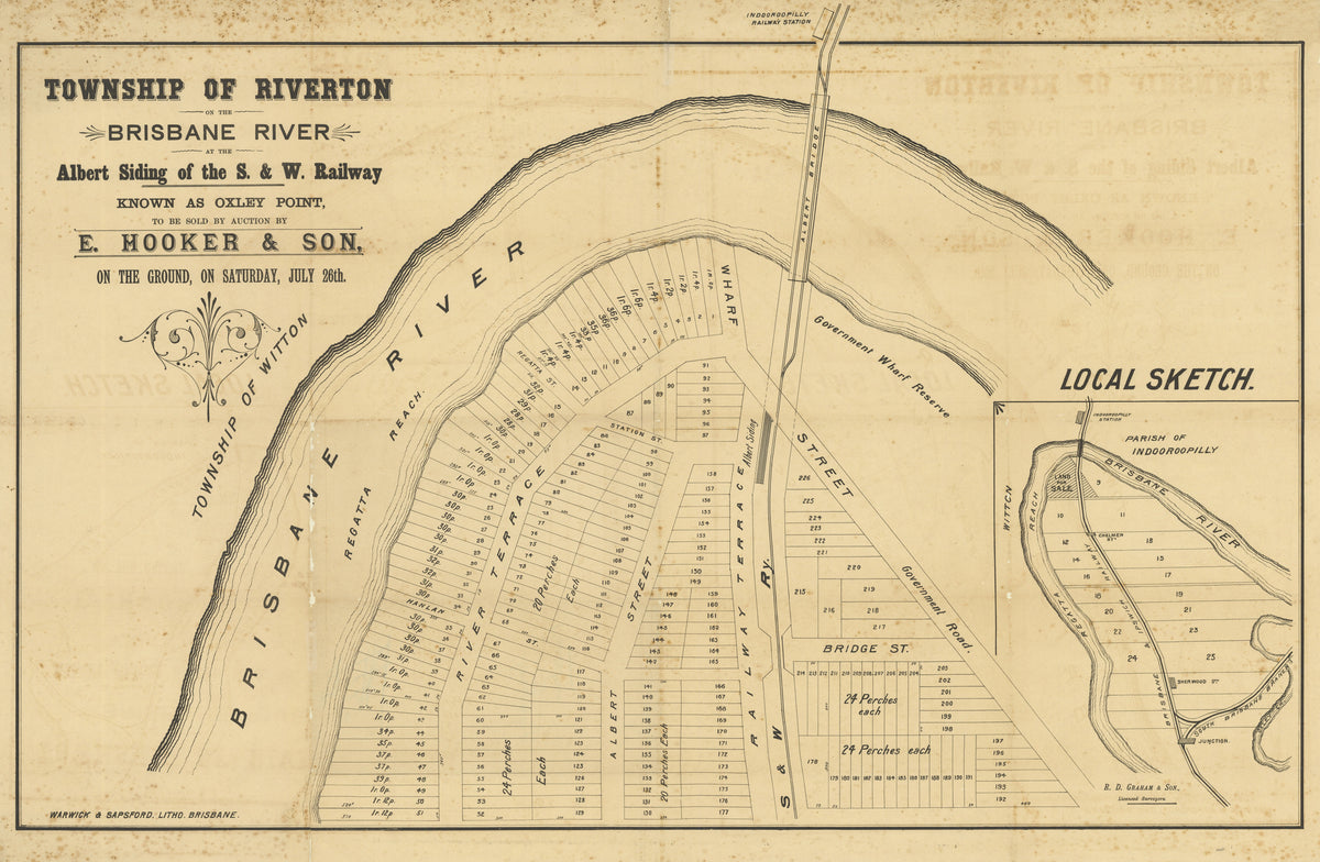 1884 Chelmer suburb map showing the Township of Riverton. – Suburb Maps